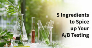beaker and test tubes with greenery & blog title