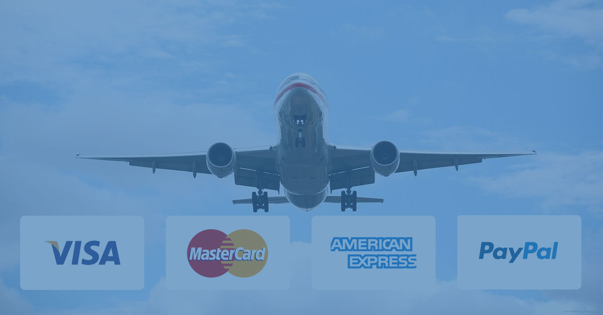 Commercial Plane; Credit Card/Payment Logos