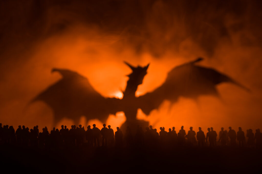 Dragon preparing to fight army of the dead
