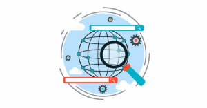 Illustration globe magnifying glass and browser bar