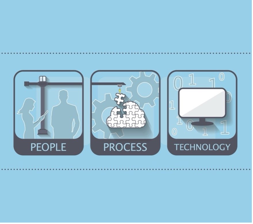 Illustration showing server side process of people and technology